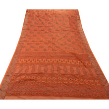 Load image into Gallery viewer, Sanskriti Vintage Cotton Blend Saree Orange Printed Sari Craft 5 Yard Fabric
