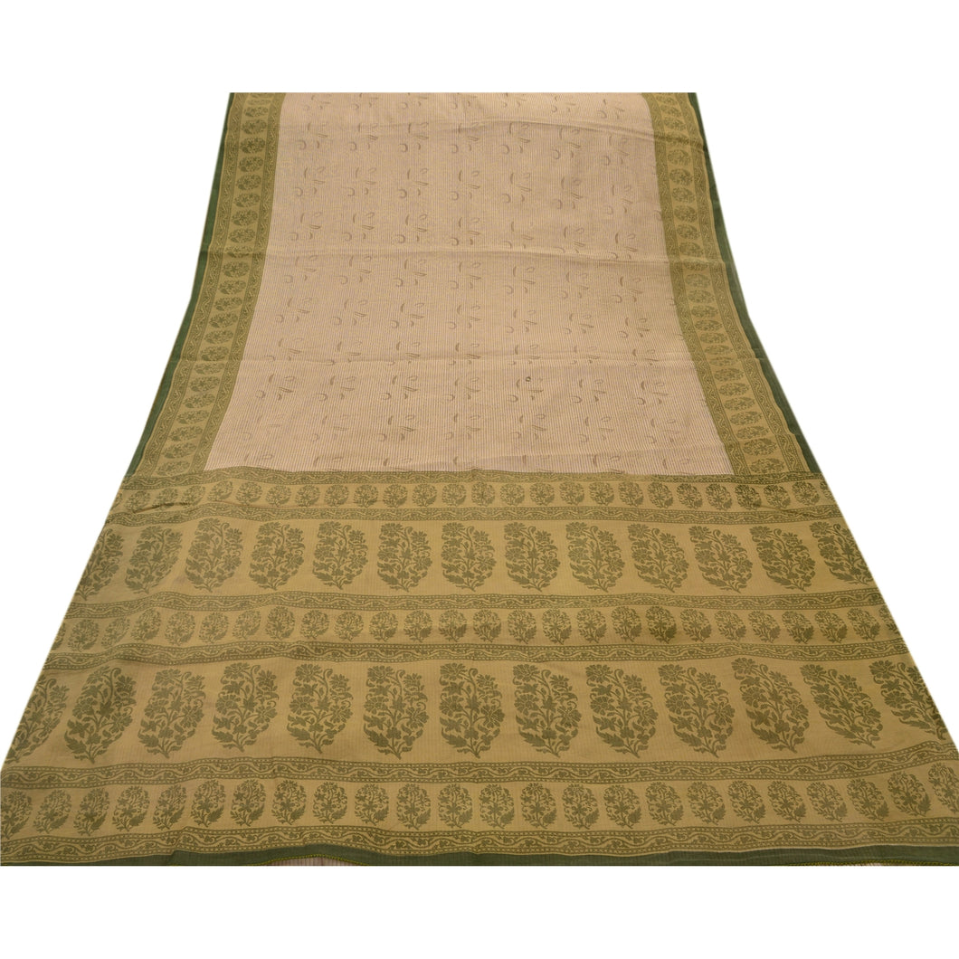 Sanskriti Vintage Indian Cotton Saree Ceram Painted Sari Craft Decor Fabric