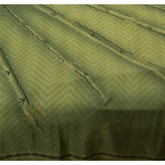 Sanskriti Vintage Indisk Kunst Silkesari Grøn Blomsterprintet Sari Håndværk Bæredygtigt Stof