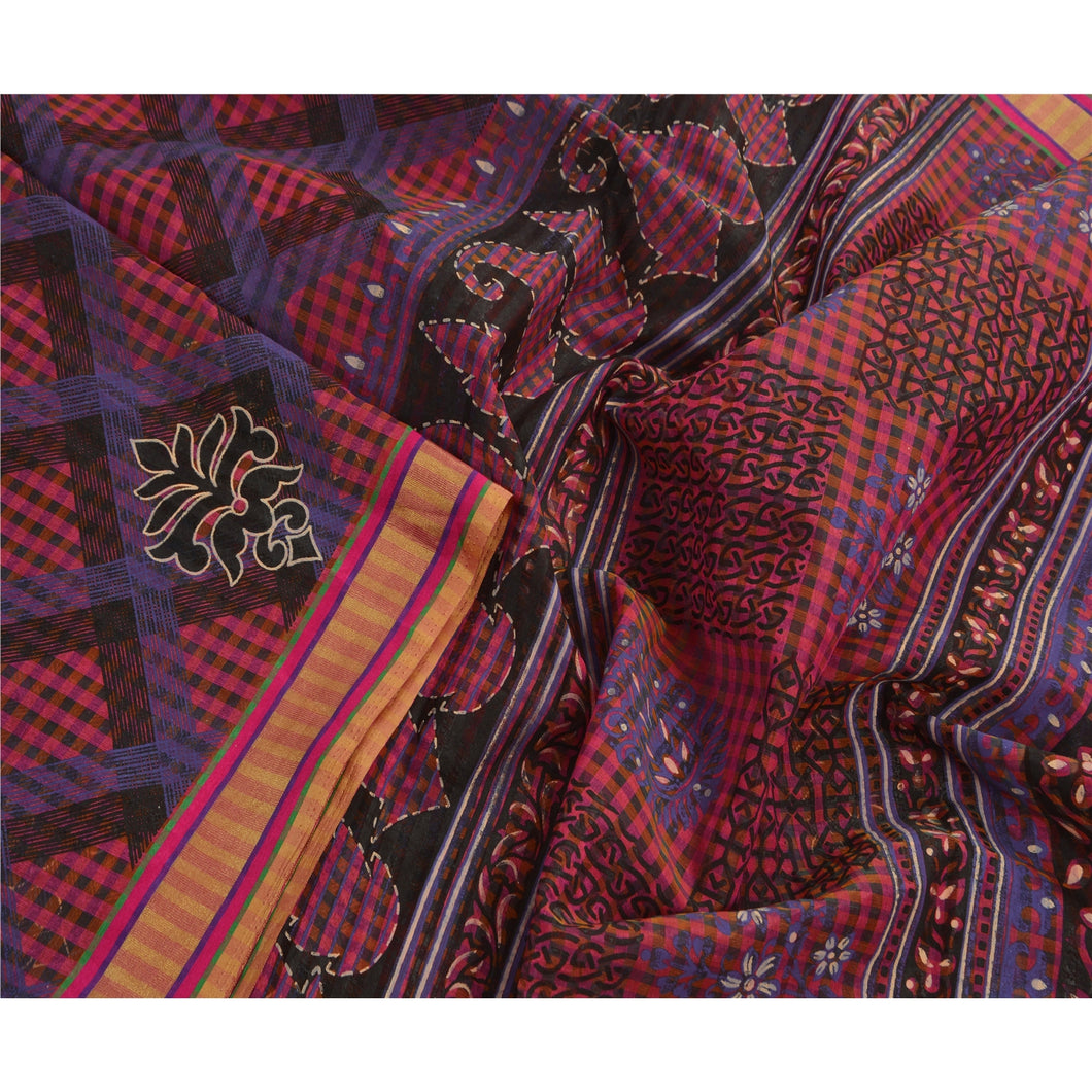 Indian Art Silk Saree Pink Printed Sari Craft 5 Yard Fabric