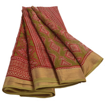 Load image into Gallery viewer, Sanskriti Vintage Indian Art Silk Saree Green Printed Sari Craft Decor Fabric
