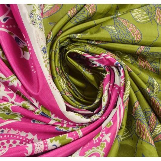 Sanskriti Vintage Antique Vintage Art Silk Saree Green Printed Paisley Sari Craft Soft Sustainable Fabric