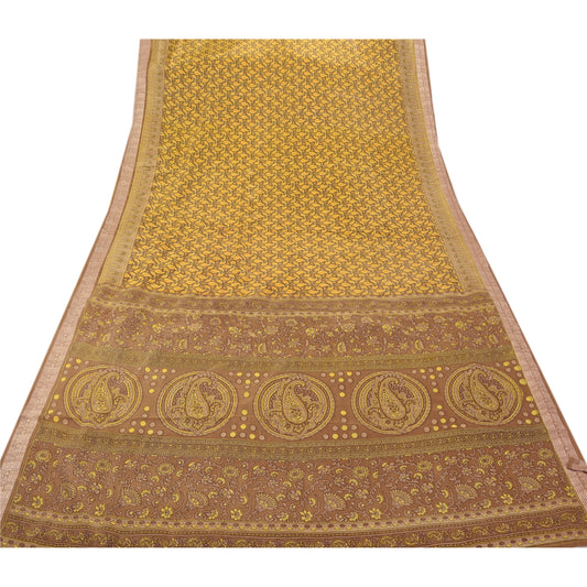 Sanskriti Vintage Art Silk Saree Green Paisley Printed Sari Craft Decor Sustainable Fabric