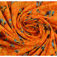 Load image into Gallery viewer, Antique Vintage Art Silk Saree Orange Printed Sari Craft 5 Yard Soft Fabric
