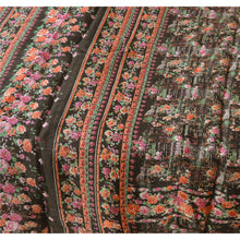 Load image into Gallery viewer, Sanskriti Vintage Blend Silk Saree Black Printed Sari Craft 5 Yard Decor Fabric
