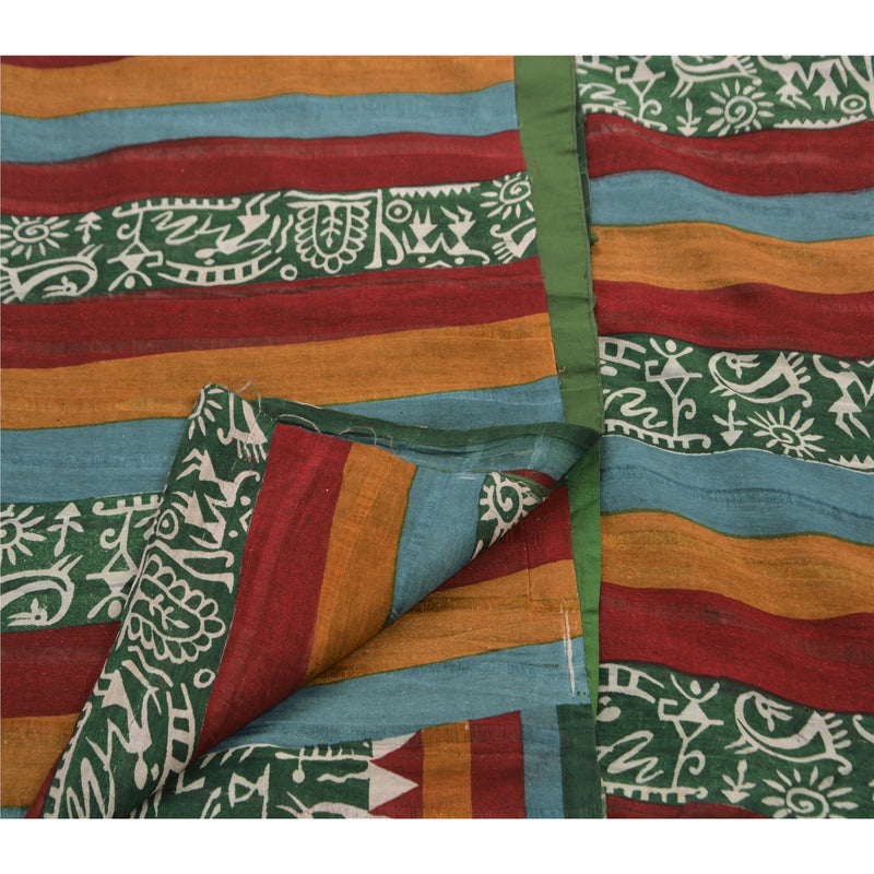 Sanskriti Vintage Printed Warli Art Ethnic Saree Pure Silk Craft Sustainable Fabric Multi Color Sari.