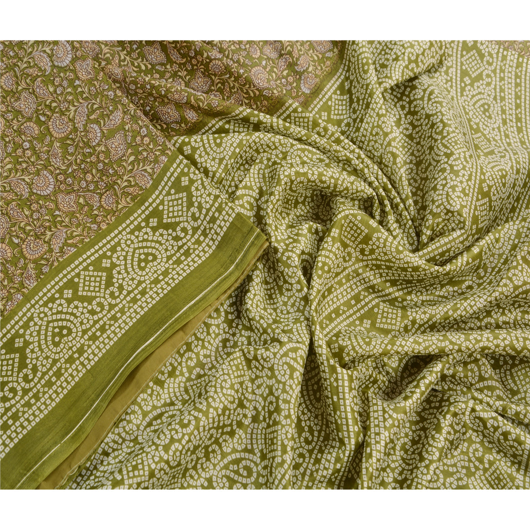 Sanskriti Vintage Indian Art Silk Saree Green Printed Sari Craft Decor Fabric