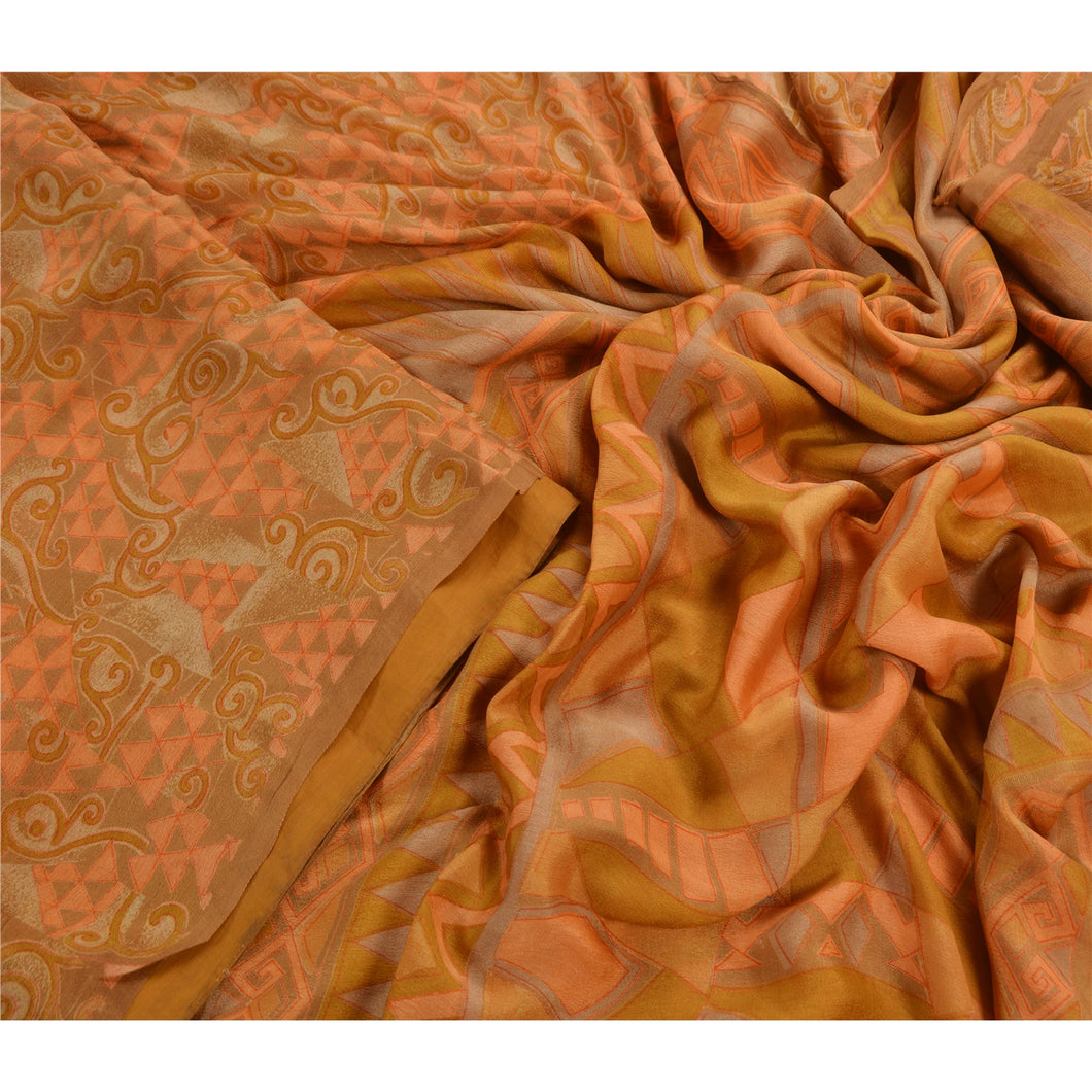 Sanskriti Vintage 100% Pure Silk Saree Green Printed Sari Craft 5 Yard Fabric