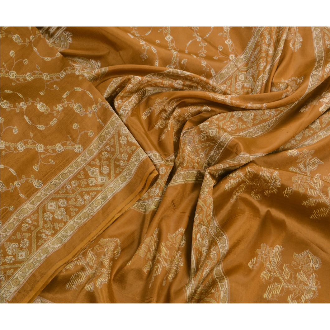 Art Silk Saree Green Printed Sari Craft Decor 5 Yard Fabric