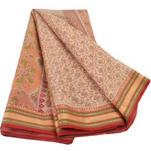 Load image into Gallery viewer, Indian Cotton Saree Cream Printed Sari Craft 5 Yard Fabric
