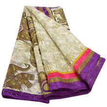 Load image into Gallery viewer, Indian Art Silk Cream Saree Painted Sari Craft Decor Fabric

