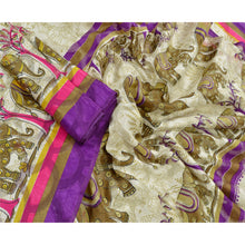 Load image into Gallery viewer, Indian Art Silk Cream Saree Painted Sari Craft Decor Fabric
