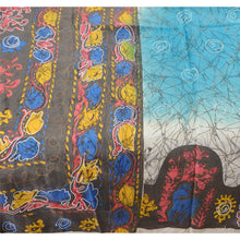 Load image into Gallery viewer, Sanskriti Vintage Vintage Blue Batik Saree Art Silk Printed Indian Sari Craft Fabric
