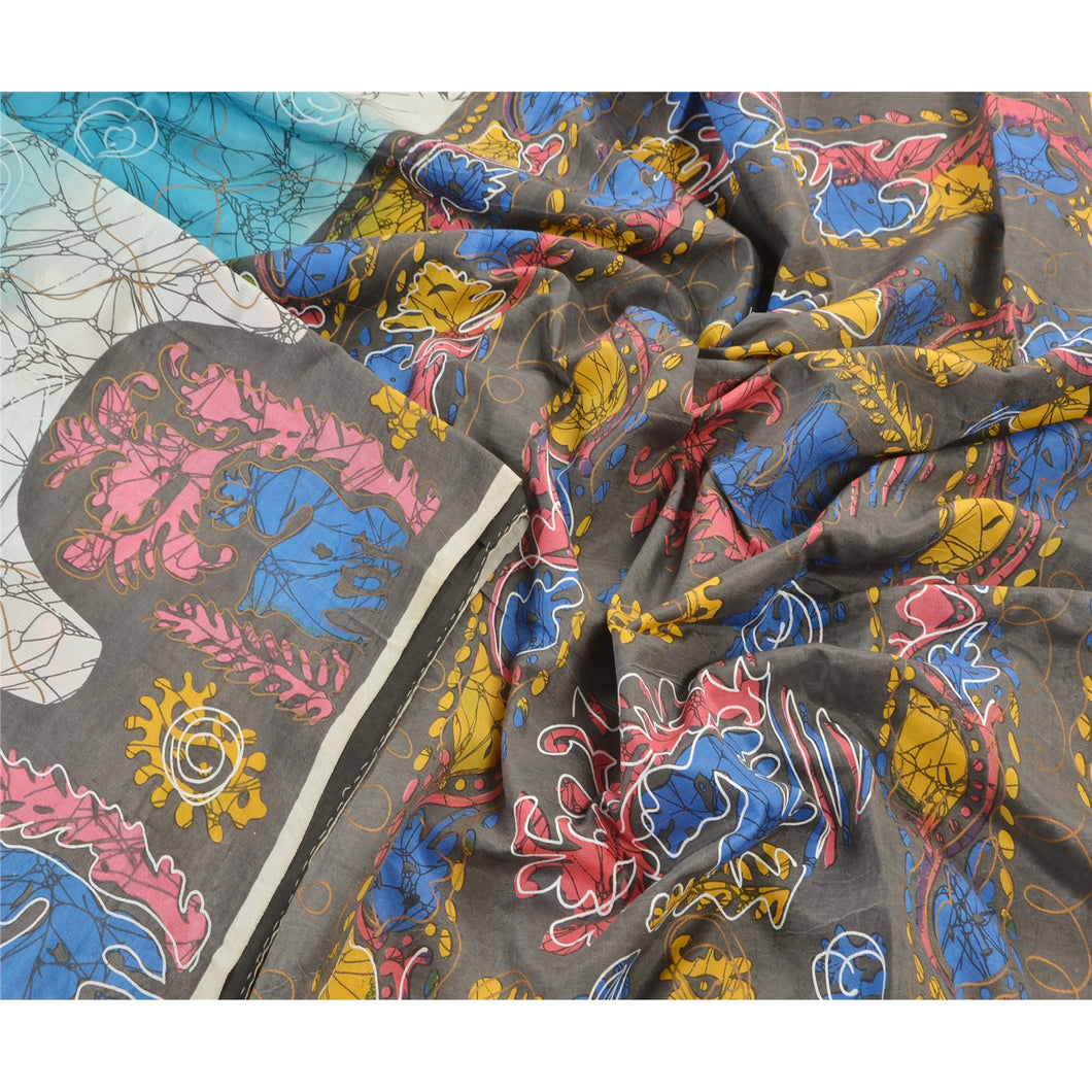 Sanskriti Vintage Vintage Blue Batik Saree Art Silk Printed Indian Sari Craft Fabric