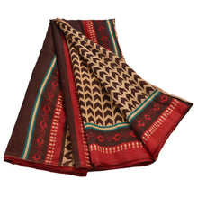 Load image into Gallery viewer, Brown Saree Art Silk Printed Craft Fabric Indian Decor Sari
