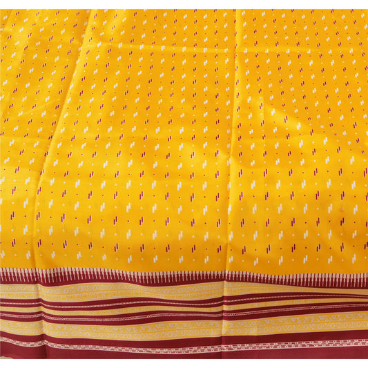 Sanskriti Vintage Yellow Saree Art Silk Printed Indian Sari Craft 5 Yard Sustainable Fabric