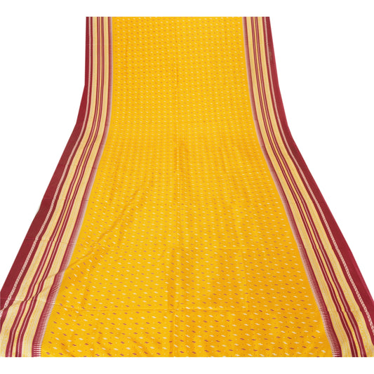 Sanskriti Vintage Yellow Saree Art Silk Printed Indian Sari Craft 5 Yard Sustainable Fabric