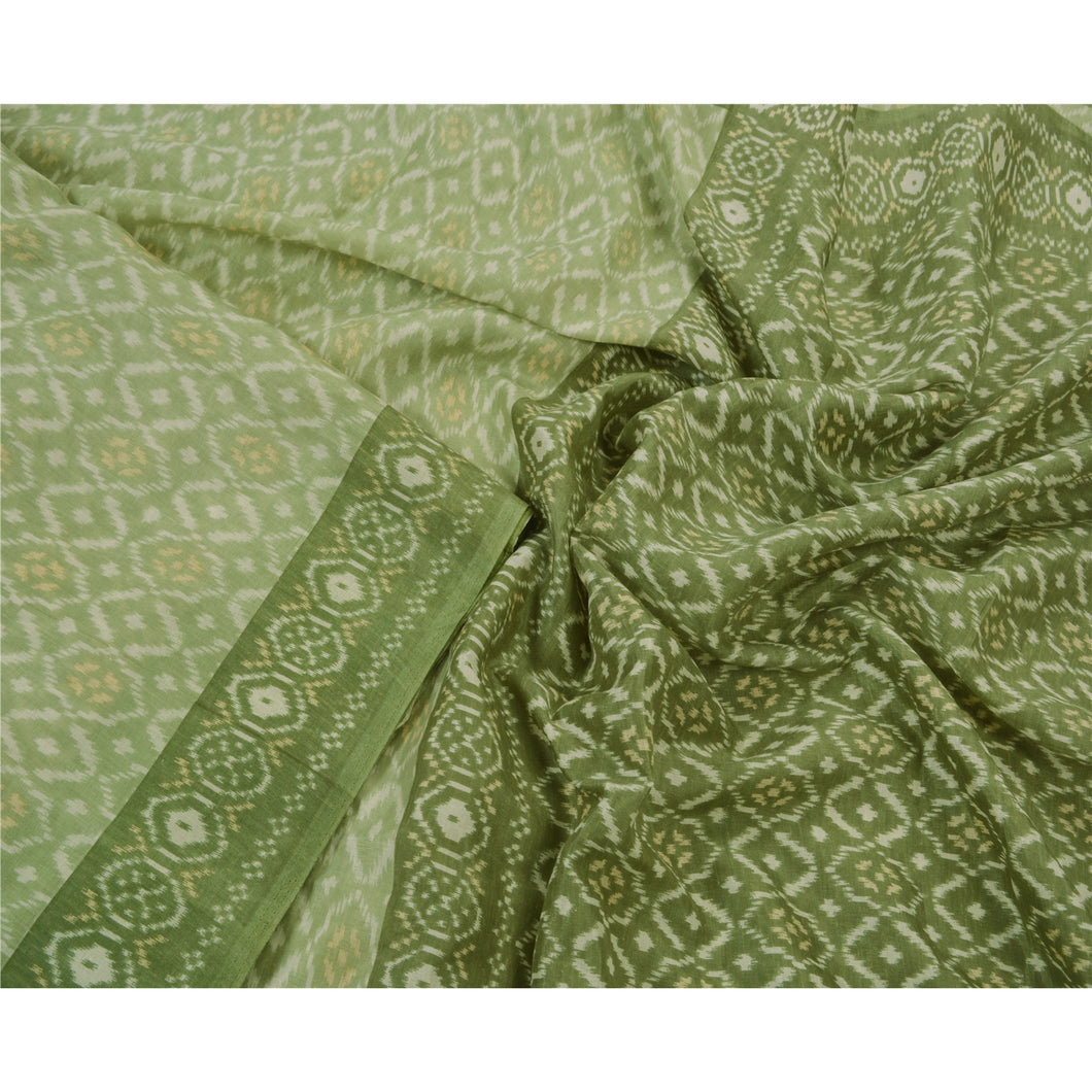 Sanskriti Vintage Green Saree Art Silk Floral Printed Craft Fabric 5 Yard Sari