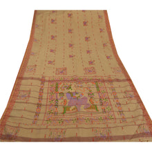 Load image into Gallery viewer, Cream Saree Cotton Painted Craft Decor Sari 5 Yard Soft Fabric
