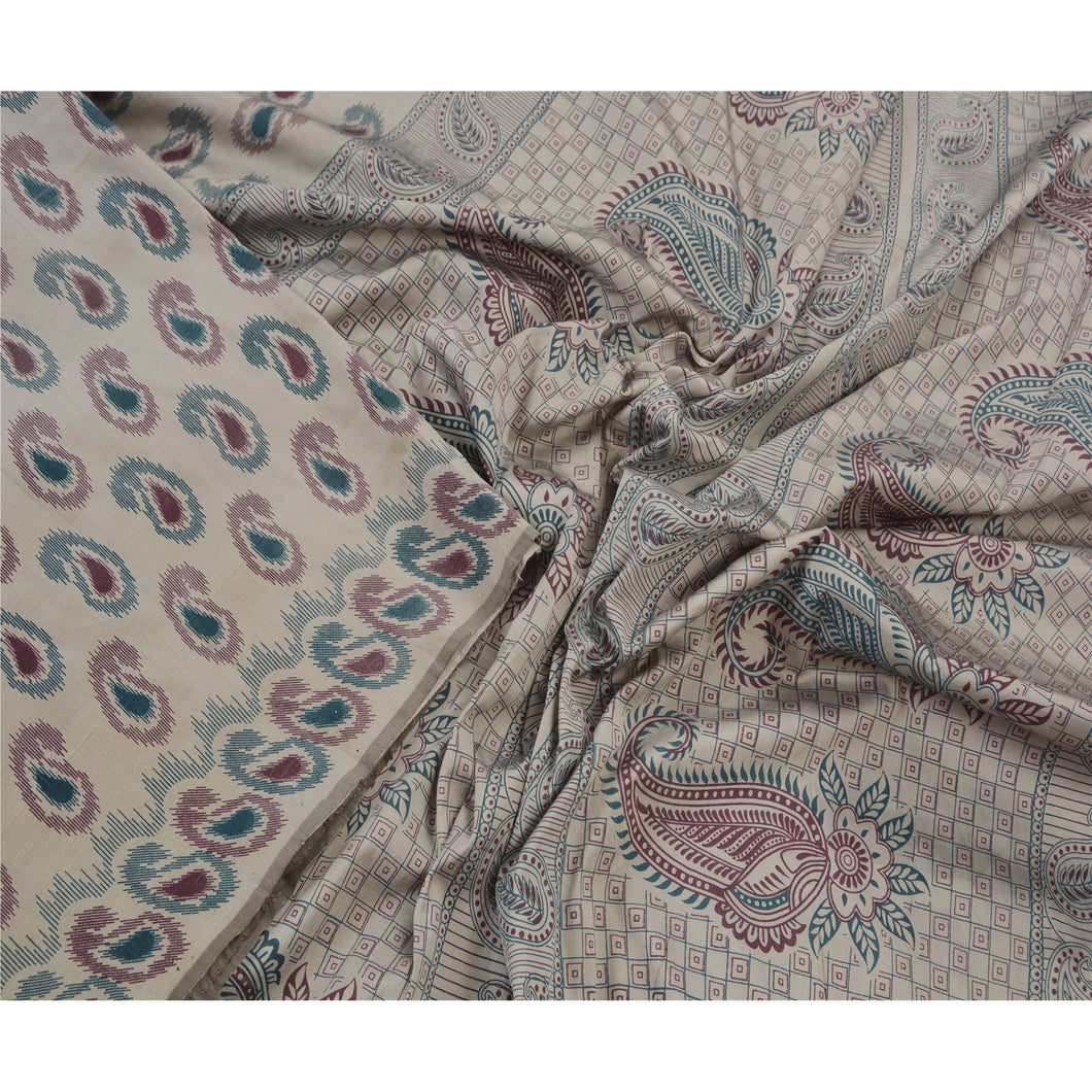 Grey Saree Art Silk Printed Craft Decor Fabric Indian Sari