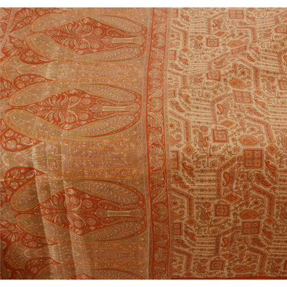 Sanskriti Vintage Cream Saree Art Silk Printed Floral Sustainable Fabric Indian Sari Craft