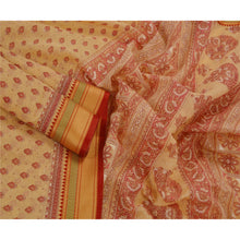 Load image into Gallery viewer, Cream Indian Saree Cotton Floral Painted Craft Fabric Sari
