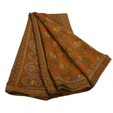 Load image into Gallery viewer, Orange Saree Art Silk Printed Craft Decor Fabric 5 Yard Sari
