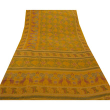 Load image into Gallery viewer, Sanskriti Antique Vintage Yellow Saree Art Silk Printed Craft Fabric 5 Yard Sari
