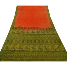 Load image into Gallery viewer, Orange Saree Cotton Printed Sari Craft 5 Yard Decor Fabric
