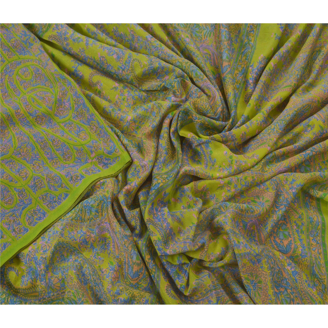 Green Saree Art Silk Floral Printed Craft Fabric 5 Yard Sari