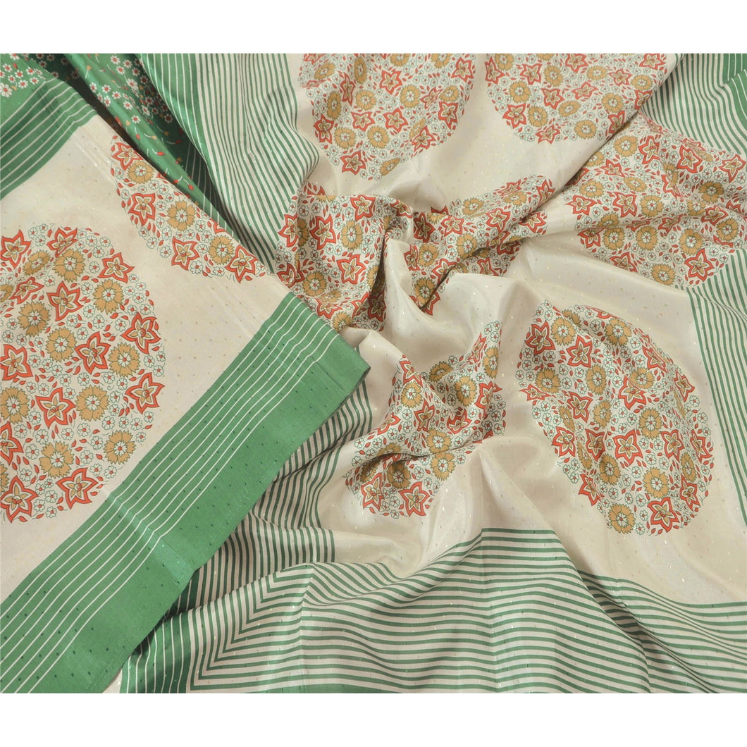 Green Saree Art Silk Printed Sari Craft 5 Yd Soft Fabric