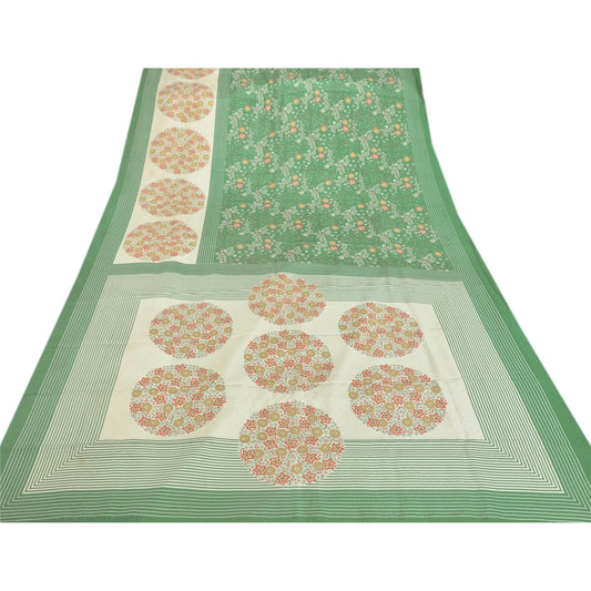 Sanskriti Vintage Green Saree Art Silk Printed Sari Craft 5 Yd Soft Sustainable Fabric