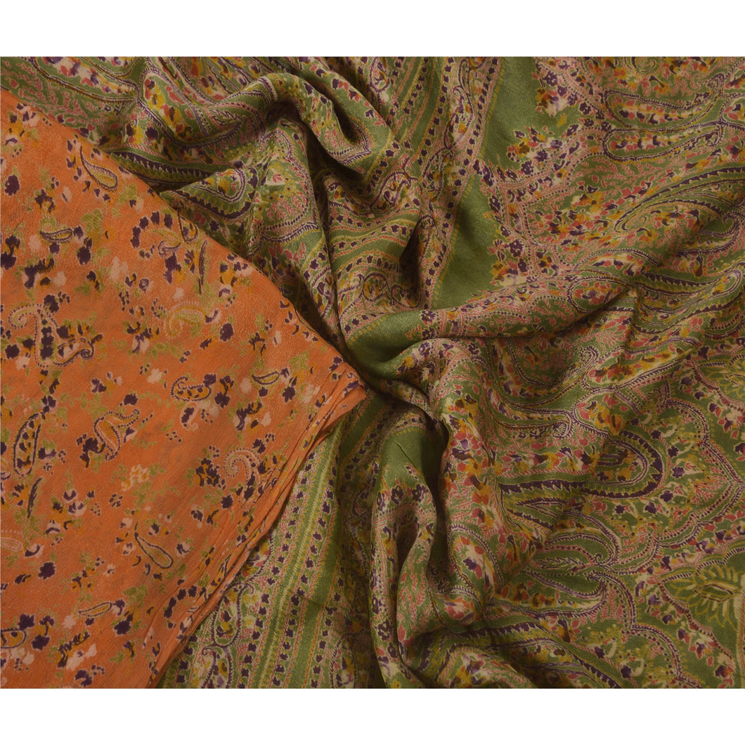 Orange Saree Art Silk Printed Sari Craft 5 Yard Fabric