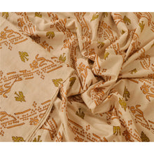 Load image into Gallery viewer, Cream Saree Blend Silk Printed Sari Craft 5 Yard Floral Fabric
