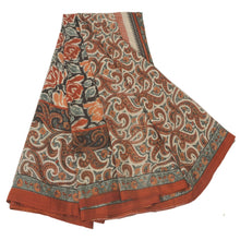 Load image into Gallery viewer, Sanskriti Vintage Cream Sarees Art Silk Floral Printed Craft Fabric 5 Yard Sari
