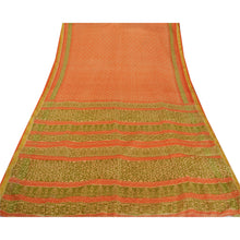 Load image into Gallery viewer, Orange Saree Art Silk Printed Sari Craft Zari Border Fabric
