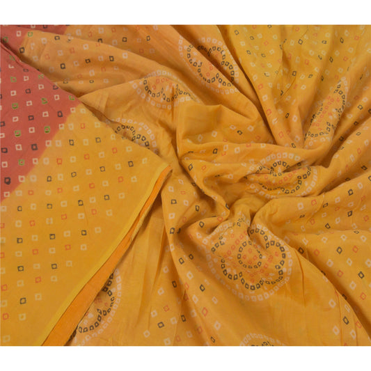 Sanskriti Vintage Yellow Saree Blend Silk Bandhani Printed Sari Craft Sustainable Fabric
