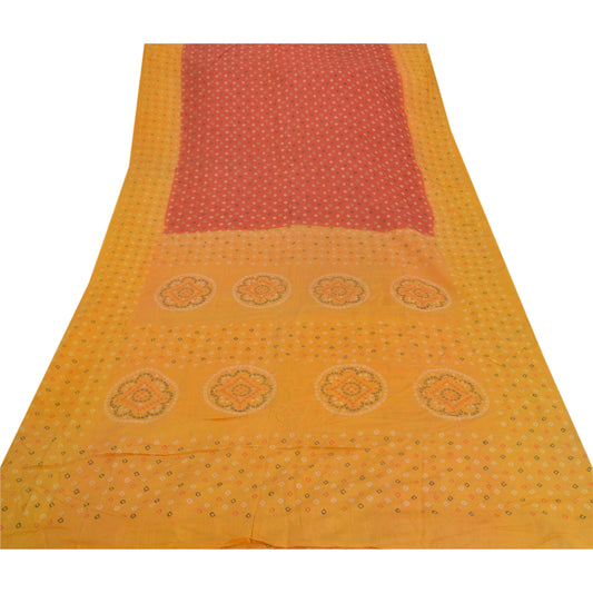 Sanskriti Vintage Yellow Saree Blend Silk Bandhani Printed Sari Craft Sustainable Fabric