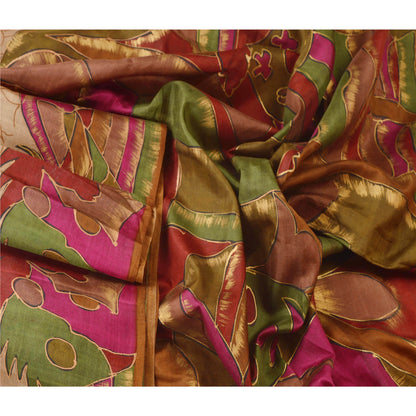 Sanskriti Vintage Brun Sari 100% Ren Silke Malet 5 Yard Sari Håndværk Bæredygtigt Stoff