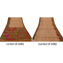 Load image into Gallery viewer, Brown Saree 100% Pure Silk Painted 5 Yard Sari Craft Fabric
