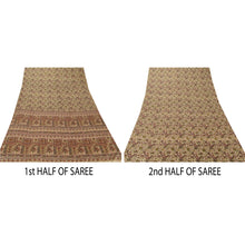 Load image into Gallery viewer, Sanskriti Vintage Cream Saree Art Silk Printed Sari Craft Decor Soft 5Yd Fabric
