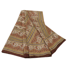 Load image into Gallery viewer, Sanskriti Vintage Cream Saree 100% Pure Silk Printed Sari Craft Decor 5Yd Fabric
