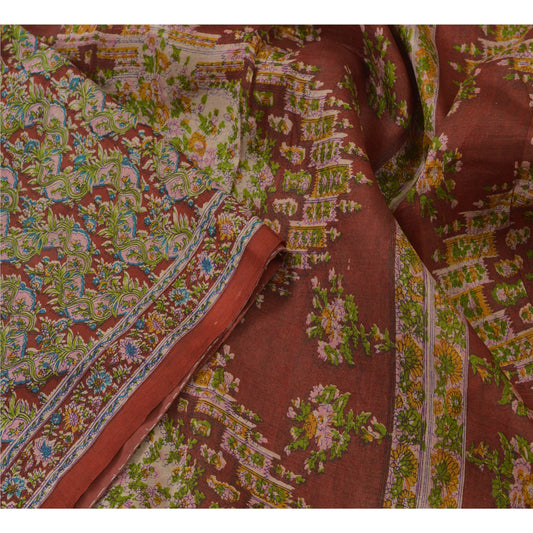Sanskriti Vintage Red Saree 100% Pure Silk Printed Sari Craft Decor Soft Sustainable Fabric