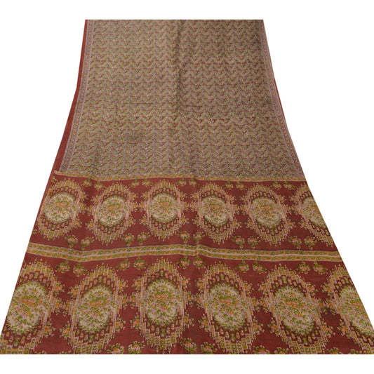 Sanskriti Vintage Red Saree 100% Pure Silk Printed Sari Craft Decor Soft Sustainable Fabric