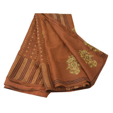 Load image into Gallery viewer, Sanskriti Vintage Brown Sarees 100% Pure Silk Printed Sari 5 YD Craft Fabric
