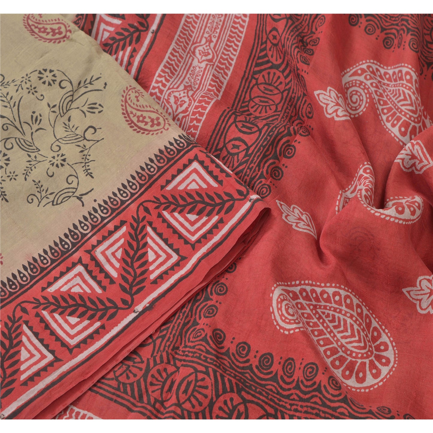 Sanskriti Vintage Green Sarees 100% Pure Silk Printed Indian Sari Craft Sustainable Fabric