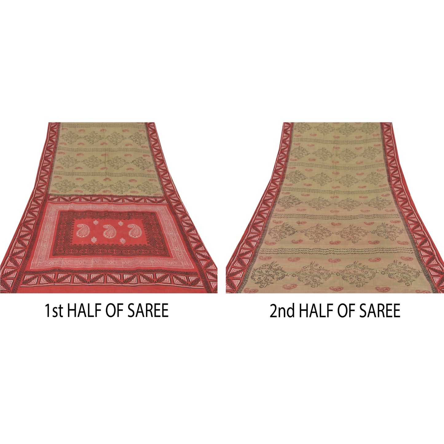 Sanskriti Vintage Green Sarees 100% Pure Silk Printed Indian Sari Craft Sustainable Fabric