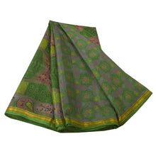 Load image into Gallery viewer, Sanskriti Vintage Green Sarees Pure Silk Printed Craft Fabric Golden Border Sari
