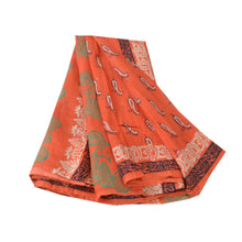 Load image into Gallery viewer, Sanskriti Vintage Orange Sarees 100% Pure Silk Printed Fabric Craft Decor Sari
