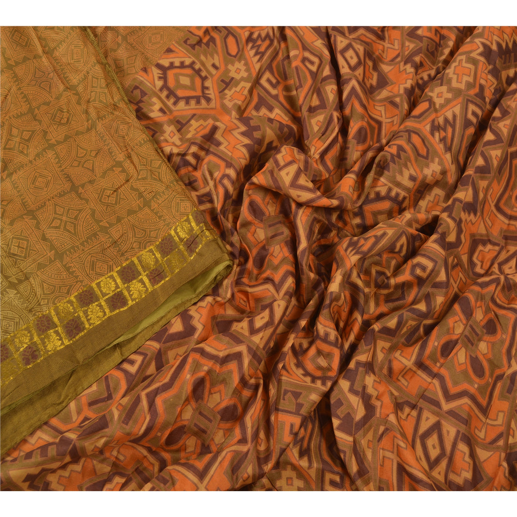 Sanskriti Vintage Green Sarees Pure Silk Fabric Craft Printed Zari Border Sari